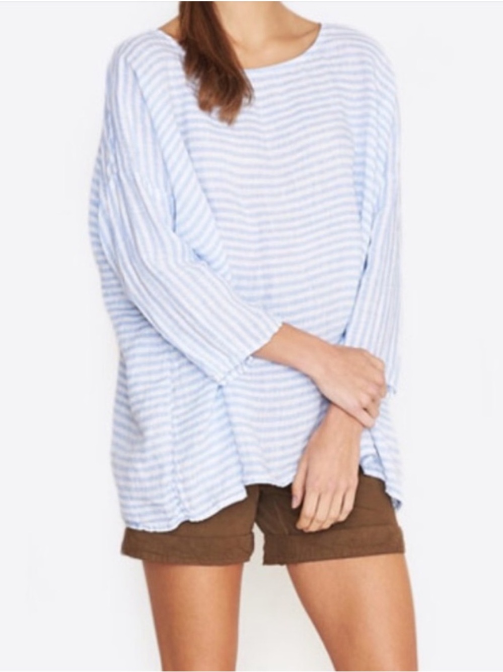 CP Shades Sibella Striped Oversized Linen Top Blue White Boxy Size Small